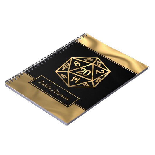 RPG Dice | Gold Fantasy Tabletop Gamer-Charakter Notizblock (Linke Seite)