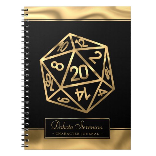 RPG Dice | Gold Fantasy Tabletop Gamer-Charakter Notizblock (Vorderseite)