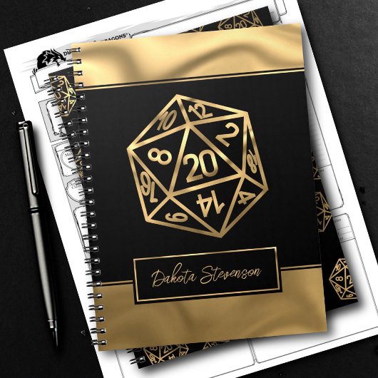 RPG Dice | Gold Fantasy Tabletop Gamer-Charakter Notizblock