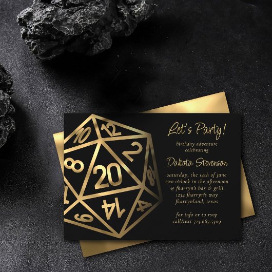 RPG Dice | Gold Fantasy Tabletop PnP Gamer Party Einladung