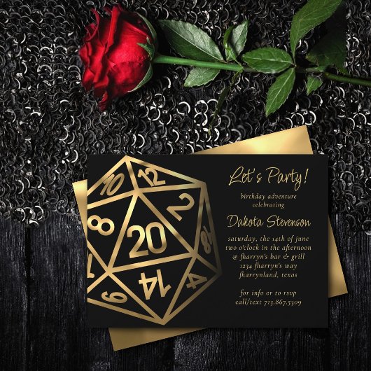 RPG Dice | Gold Fantasy Tabletop PnP Gamer Party Einladung