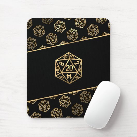 RPG Dice | Gold Old School Tabletop Role Player Mousepad (Mit Mouse)