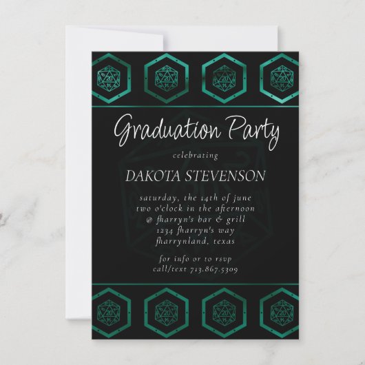 RPG Dice | Green Fantasy Tabletop PnP Abschluss Einladung (Vorderseite)