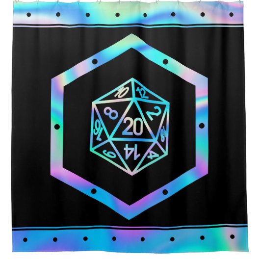 RPG Dice | Holo Fantasy Retro Tabletop PnP Gamer Duschvorhang (Vorderseite)