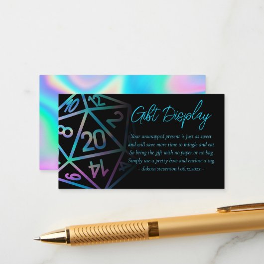 RPG Dice | Holo Fantasy Tabletop Geschenke auf Dis Begleitkarte (Vorderseite/Rückseite Beispiel)