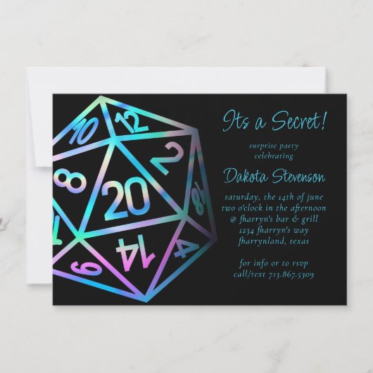 RPG Dice | Holo Retro Tabletop Roleplayer Party Einladung (Vorderseite)