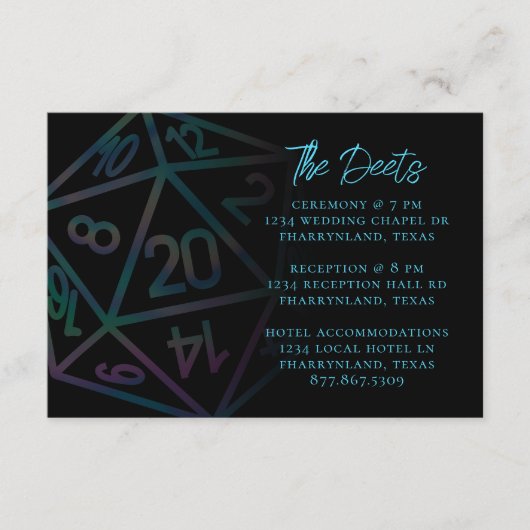 RPG Dice | Holo Tabletop Roleplayer Gastdetails Begleitkarte (Vorderseite)