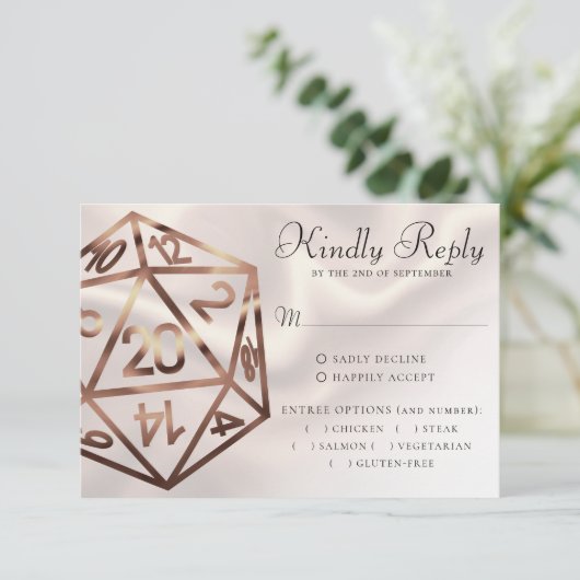 RPG Dice | Kupfer Retro Tabletop Roleplayer Entree RSVP Karte (Stehend Vorderseite)