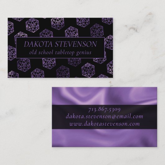 RPG Dice | Lila Fantasy Tabletop Gamer Branding Visitenkarte (Vorne/Hinten)