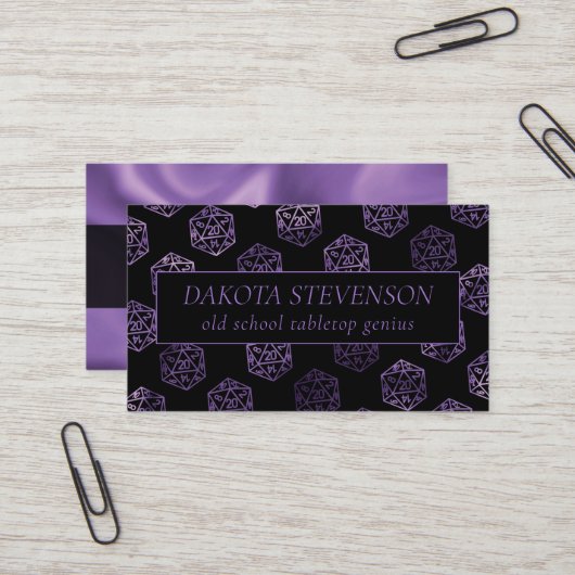 RPG Dice | Lila Fantasy Tabletop Gamer Branding Visitenkarte (Vorderseite/Rückseite Beispiel)