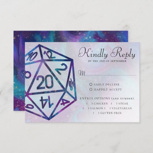 RPG Dice | Nebula Fantasy Tabletop Gamer Entree RSVP Karte (Vorne/Hinten)