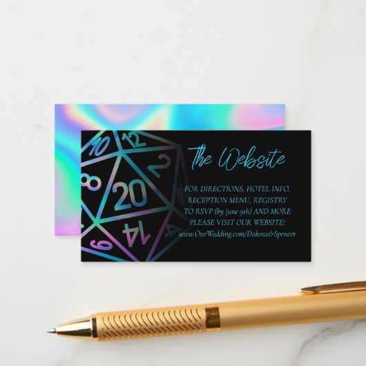 RPG Dice | Website des Holo Retro Tabletop Begleitkarte (Vorderseite/Rückseite Beispiel)