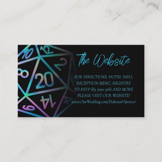 RPG Dice | Website des Holo Retro Tabletop Begleitkarte (Vorderseite)