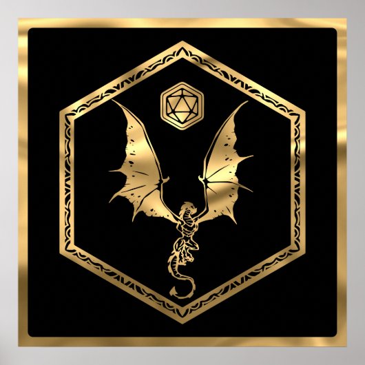 RPG Dragon | Gold Fantasy Tabletop PnP Gamer Dice Poster (Vorne)