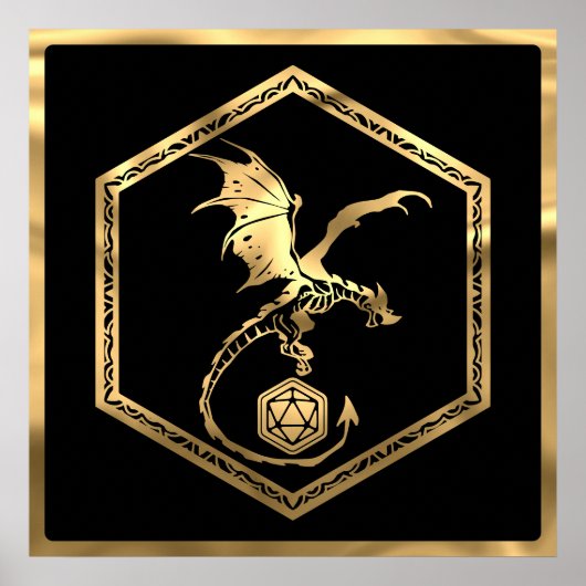 RPG Dragon | Gold Fantasy Tabletop PnP Gamer Dice Poster (Vorne)