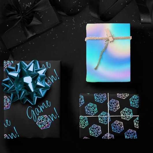 RPG-Game | Holo Retro PnP Tabletop Gamer Dice Geschenkpapier Set