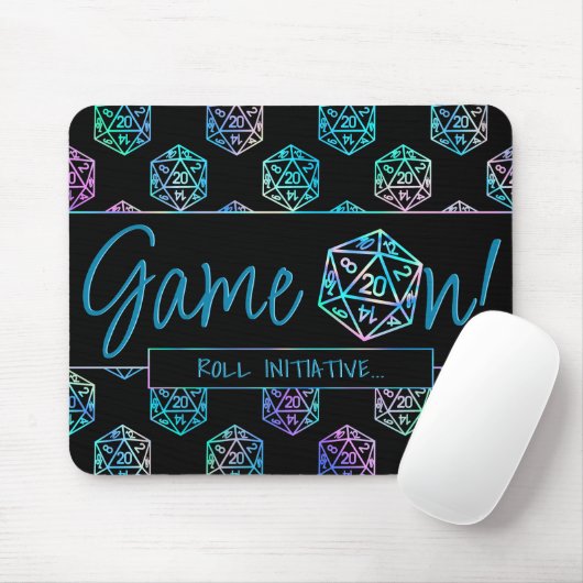 RPG Game On | Holo Retro Tabletop Roleplayer Dice Mousepad (Mit Mouse)