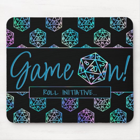 RPG Game On | Holo Retro Tabletop Roleplayer Dice Mousepad (Vorne)