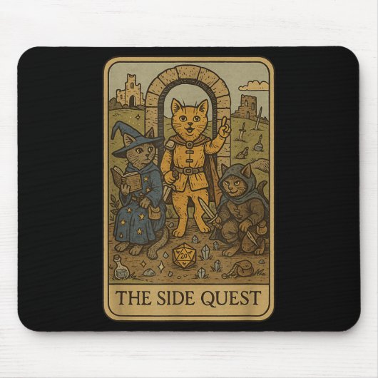 Rpg Gamer Cats Funny Side Quest Tarot Card Nerdy Mousepad (Vorne)