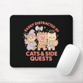 Rpg Gamer Nerdy Cats Side Quest Distracted Tableto Mousepad (Mit Mouse)