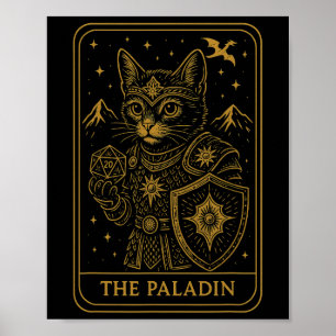 Rpg Gamer Paladin D20 Würfel Nerdy Geek Katze Männ Poster