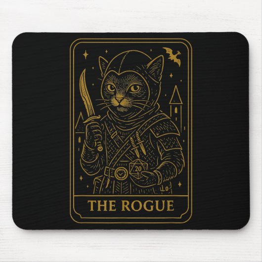 Rpg Gamer Rogue D20 Dice Nerdy Geek Cat Men Women Mousepad (Vorne)