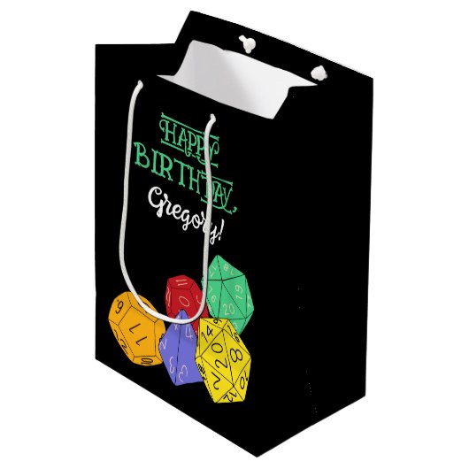 RPG Gaming Dice, Board, Fantasy Games Personalisie Mittlere Geschenktüte (Vorderseite Schrägansicht)