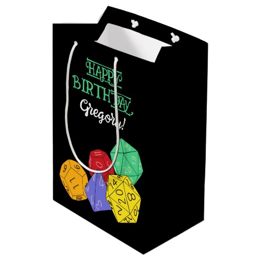 RPG Gaming Dice, Board, Fantasy Games Personalisie Mittlere Geschenktüte (Rückseite Schrägansicht)