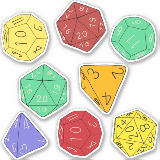 RPG Gaming Dice, Board, Fantasy Games Stickers Set Aufkleber (Vorderseite)