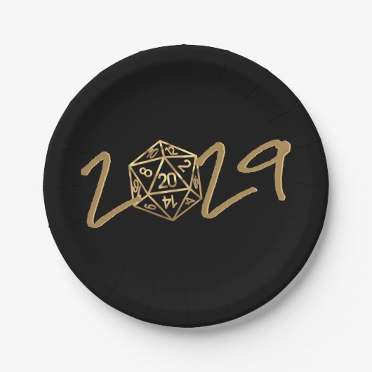 RPG-Jahr | Gold Fantasy Tabletop Retro Gamer Dice Pappteller (Vorderseite)