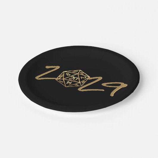 RPG-Jahr | Gold Fantasy Tabletop Retro Gamer Dice Pappteller (Schrägansicht)
