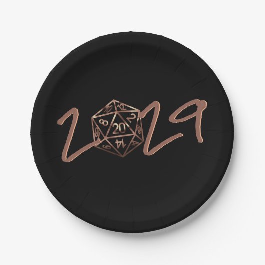 RPG-Jahr | Kupfer Fantasy Tabletop PnP Gamer Dice Pappteller (Vorderseite)