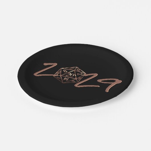 RPG-Jahr | Kupfer Fantasy Tabletop PnP Gamer Dice Pappteller (Schrägansicht)