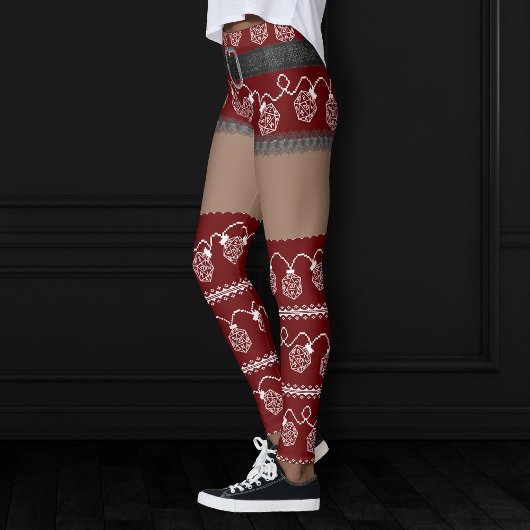RPG Lights Red | Retro Ugly Sweater Dark Skin Leggings