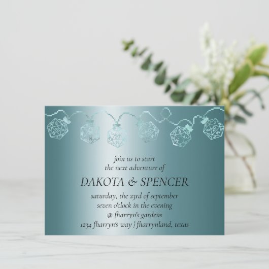 RPG Luxe | Aqua Sheen Tabletop Gamer Dice Lights Einladung (Stehend Vorderseite)