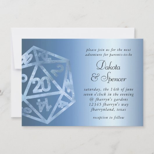 RPG Luxe | Blue Sheen Fantasy Tabletop Gamer Dice Einladung (Vorderseite)