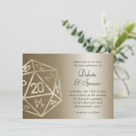 RPG Luxe | Gold Sheen Tabletop Role Player Dice Einladung (Stehend Vorderseite)