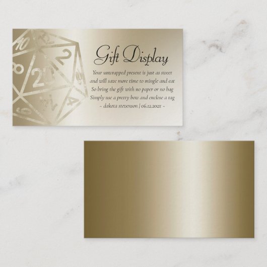 RPG Luxe | Gold Tabletop Gamer Dice - Geschenkanze Begleitkarte (Vorne/Hinten)