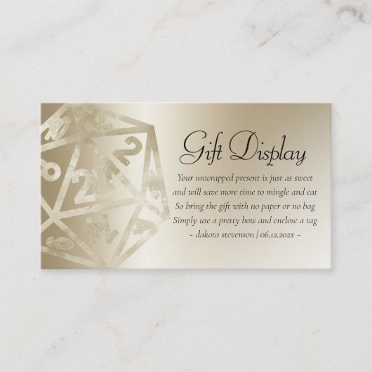 RPG Luxe | Gold Tabletop Gamer Dice - Geschenkanze Begleitkarte (Vorderseite)