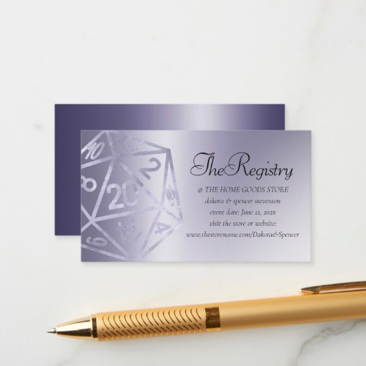 RPG Luxe | Lila Fantasy Tabletop Gamer Registry Begleitkarte (Vorderseite/Rückseite Beispiel)