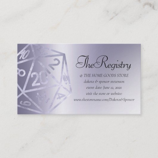 RPG Luxe | Lila Fantasy Tabletop Gamer Registry Begleitkarte (Vorderseite)