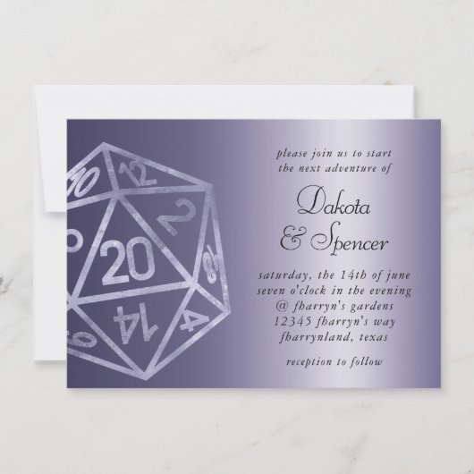 RPG Luxe | Lila Sheen Tabletop Role Player Dice Einladung (Vorderseite)