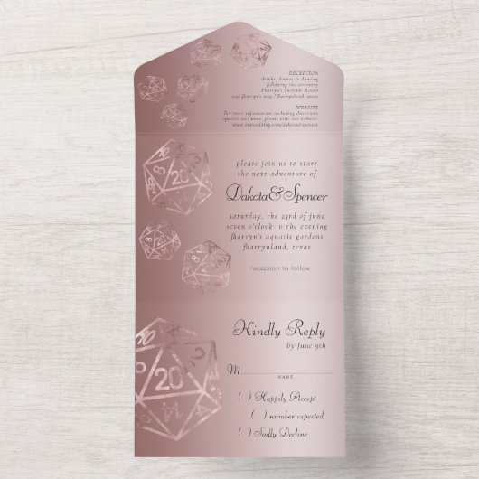 RPG Luxe | Mauve Sheen Fantasy Tabletop Gamer Dice All In One Einladung (Innen Boden)