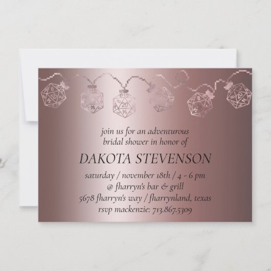 RPG Luxe | Mauve Sheen Tabletop Gamer Dice Lights Einladung (Vorderseite)