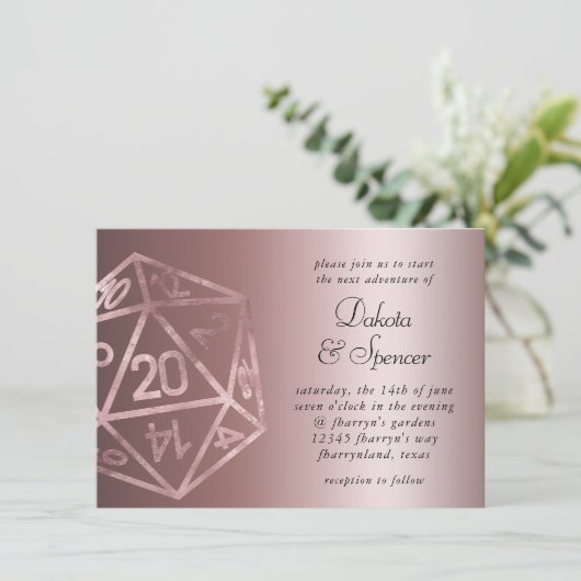 RPG Luxe | Mauve Sheen Tabletop Role Player Dice Einladung (Stehend Vorderseite)