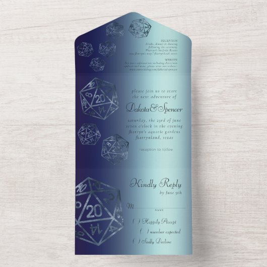 RPG Luxe | Navy Sheen Fantasy Tabletop Gamer Dice All In One Einladung (Innen Boden)