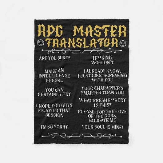 Rpg Master Übersetzer D20 Tabletop Spiele Lustiges Fleecedecke (Vorderseite)