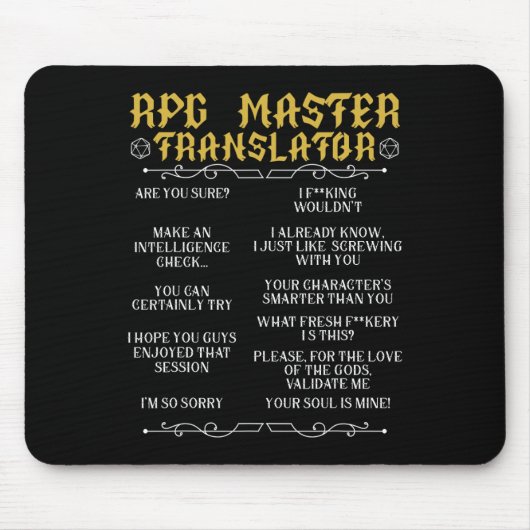 Rpg Master Übersetzer D20 Tabletop Spiele Lustiges Mousepad (Vorne)