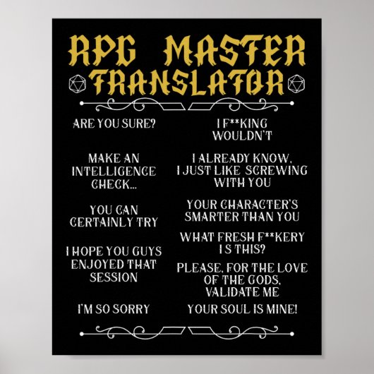 Rpg Master Übersetzer D20 Tabletop Spiele Lustiges Poster (Vorne)
