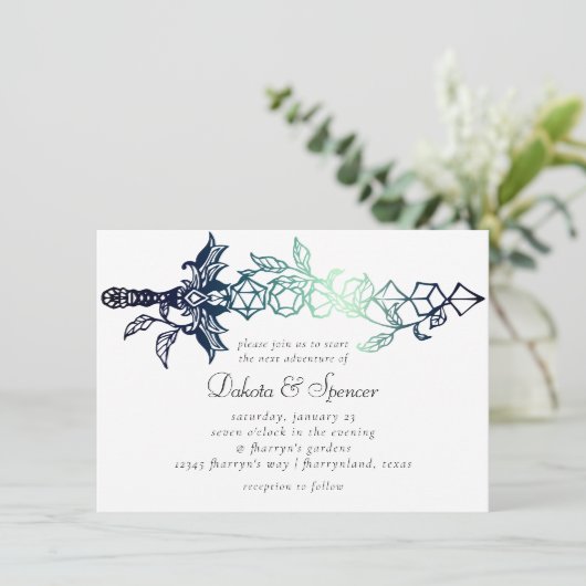 RPG-Schwert | Aquamarin Sheen Fantasy Tabletop Gam Einladung (Stehend Vorderseite)